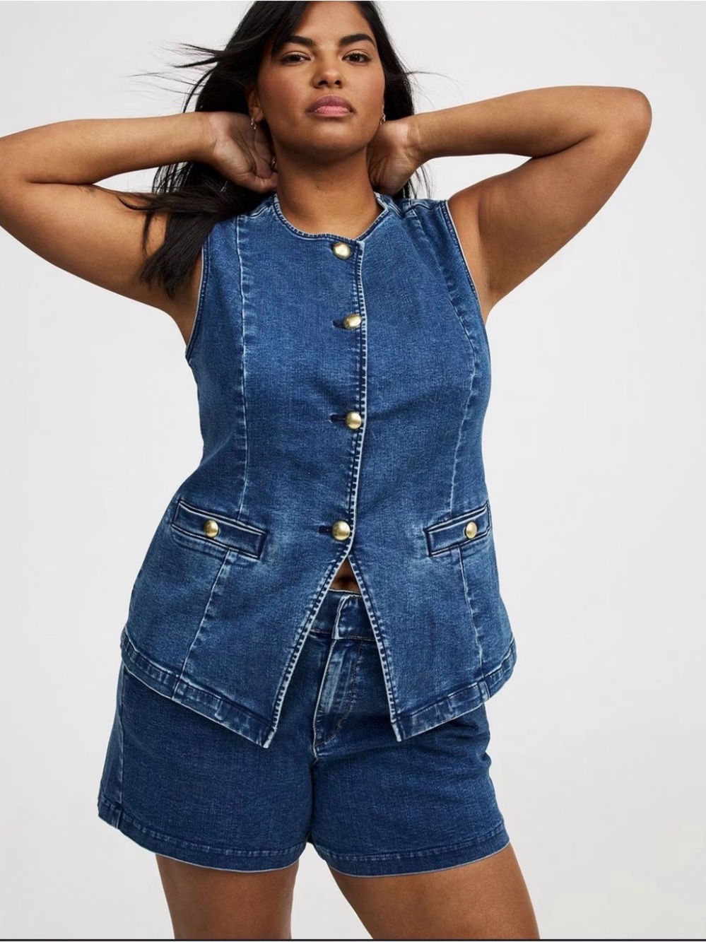 Torrid denim vest with gold buttons size 0